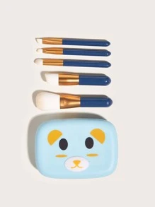 Bộ cọ trang điểm 5 món kèm hộp đựng hình gấu nhỏ, cọ phấn mắt di động, vật dụng cần thiết khi đi du lịch, bộ cọ, bộ cọ trang điểm, bộ cọ trang điểm, bộ trang điểm hoàn chỉnh, bộ cọ trang điểm, bộ trang điểm hoàn chỉnh, bộ cọ, bộ cọ trang điểm, bộ quà tặng trang điểm - Màu xanh lam - Xem 2