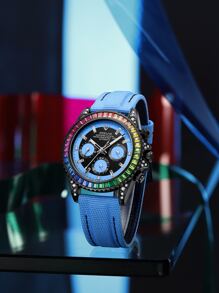 Men Round Dial Mechanical Watch - Blue - View 1