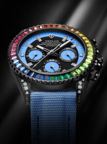 Men Round Dial Mechanical Watch - Blue - View 2