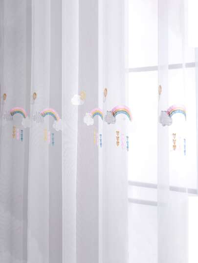 1 قطعة ستارة شفافة مطرزة بنمط مع جيب للعصا