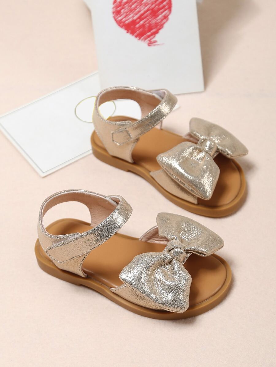 Dép Dẹt Trẻ em Nơ Bướm màu trơn Dây đeo mắt cá chân - Vàng - Xem 1