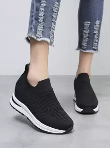 Slip On Wedge Sneakers - Black - View 1