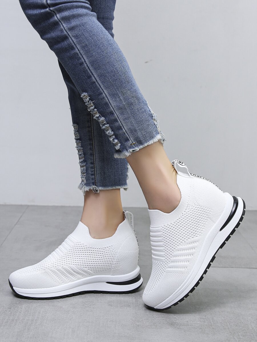 Slip On Wedge Sneakers - White - View 1