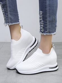 Slip On Wedge Sneakers - White - View 3