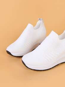 Slip On Wedge Sneakers - White - View 4
