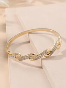 扭結細節水鑽裝飾手鐲 - 金黃色 - 查看 2