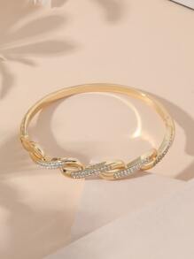 扭結細節水鑽裝飾手鐲 - 金黃色 - 查看 4