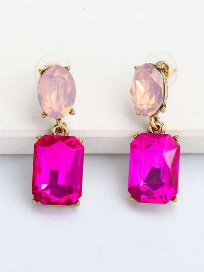 juran Rhinestone Decor Square Drop Earrings