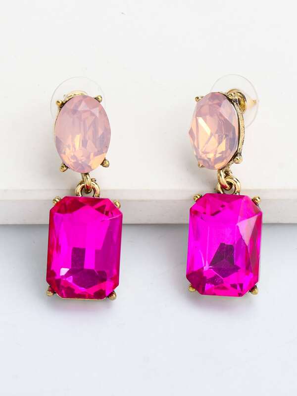juran Rhinestone Decor Square Drop Earrings