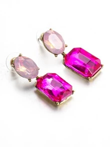 juran Rhinestone Decor Square Drop Earrings