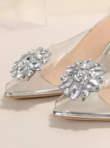Rhinestone Decor Clear Strap Slingback Pumps, Women's Transparent High Heel Pumps With Clear Heels And Rhinestone Detail For Parties, Solid Color - Clear - View 3