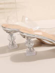Rhinestone Decor Clear Strap Slingback Pumps, Women's Transparent High Heel Pumps With Clear Heels And Rhinestone Detail For Parties, Solid Color - Clear - View 4