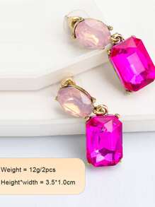 juran Rhinestone Decor Square Drop Earrings