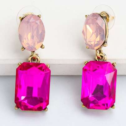 juran Pendientes largos con diseño de diamante de imitación cuadrado