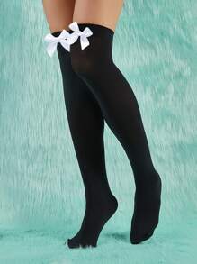 ROMWE J-Fashion Calcetines sobre rodilla con diseño de lazo - Negro - Ver 2