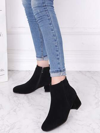 Perfect With Skirt Women's Fashion Suede Minimalist Versatile Square Toe Block Heel Black Brown Ankle Boots