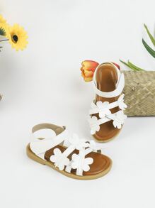 Girls Butterfly Decor Ankle Strap Sandals - White - View 1