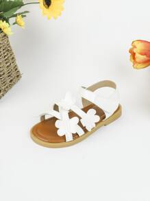 Girls Butterfly Decor Ankle Strap Sandals - White - View 2