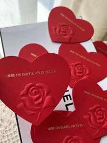 5pcs Valentine's Day Flower Detail Heart Shaped Gift Wrapping Tag, Red Gift Decoration Card For Party - Multicolor - View 1