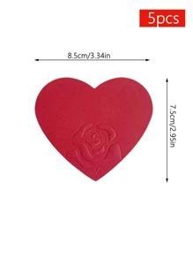 5pcs Valentine's Day Flower Detail Heart Shaped Gift Wrapping Tag, Red Gift Decoration Card For Party - Multicolor - View 3