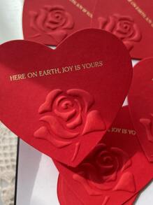 5pcs Valentine's Day Flower Detail Heart Shaped Gift Wrapping Tag, Red Gift Decoration Card For Party - Multicolor - View 4