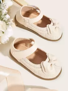 Girls Bow Decor Ankle Strap Flats