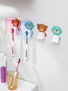 1 pieza Portacepillos de dientes de plástico montado en la pared, organizador de almacenamiento de cepillos de dientes con patrón de dibujos animados de color aleatorio a prueba de polvo con autoadhesivo para baño y decoración del hogar - Multicolor - Ver 1
