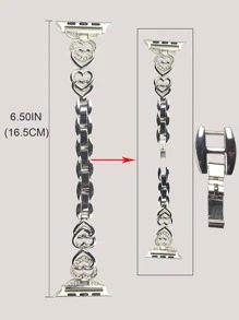 1pc Lovely Double Heart Rhinestone Inlay Loop Chain Compatible With Apple Watch Band As A Gift For Students Returning To School Valentines - Silver - View 3