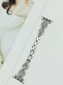 1pc Lovely Double Heart Rhinestone Inlay Loop Chain Compatible With Apple Watch Band As A Gift For Students Returning To School Valentines - Silver - View 6