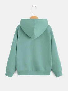 SHEIN Boys Letter Patched Thermal Hoodie & Joggers - Mint Green - View 3