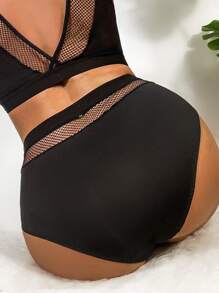 Plus Contrast Mesh Panty - Black - View 2