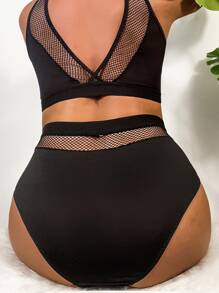 Plus Contrast Mesh Panty - Black - View 4