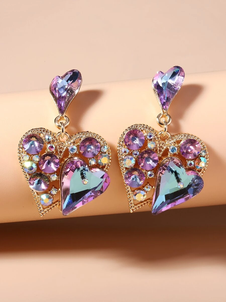 Bông tai trang trí trái tim bằng đá rhinestone - Nhiều màu - Xem 1