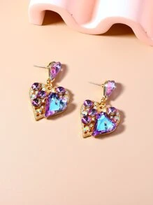 Bông tai trang trí trái tim bằng đá rhinestone - Nhiều màu - Xem 2