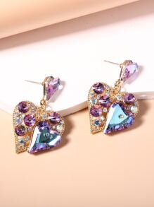 Bông tai trang trí trái tim bằng đá rhinestone - Nhiều màu - Xem 4
