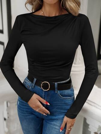 SHEIN Privé Rynkad Enkel Enkel T-Shirt