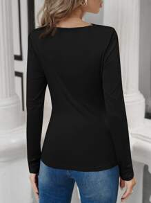 SHEIN Privé Solid Boat Neck Tee - Black - View 2