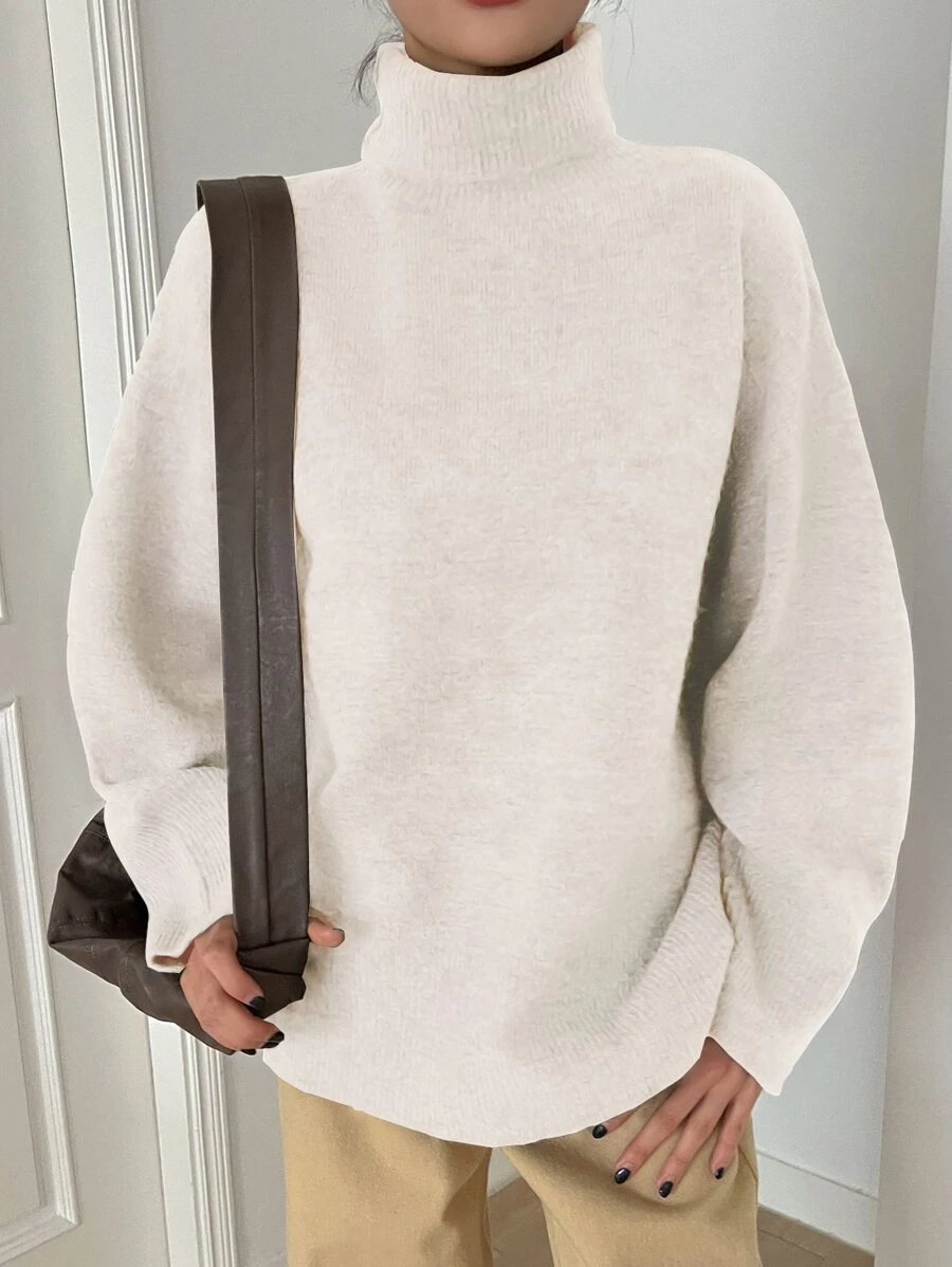 DAZY Turtleneck Drop Shoulder Jumper - Apricot - View 1