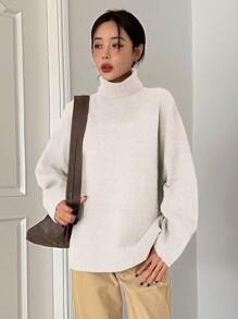 DAZY Turtleneck Drop Shoulder Jumper - Apricot - View 5