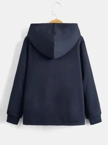 SHEIN Tween Boy Slogan Graphic Kangaroo Pocket Sweatshirt - Navy Blue - View 2