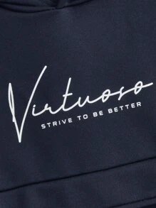 SHEIN Tween Boy Slogan Graphic Kangaroo Pocket Sweatshirt - Navy Blue - View 3