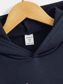 SHEIN Tween Boy Slogan Graphic Kangaroo Pocket Sweatshirt - Navy Blue - View 4