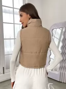 SHEIN EZwear 秋冬款黑色酷炫拉链背心棉服