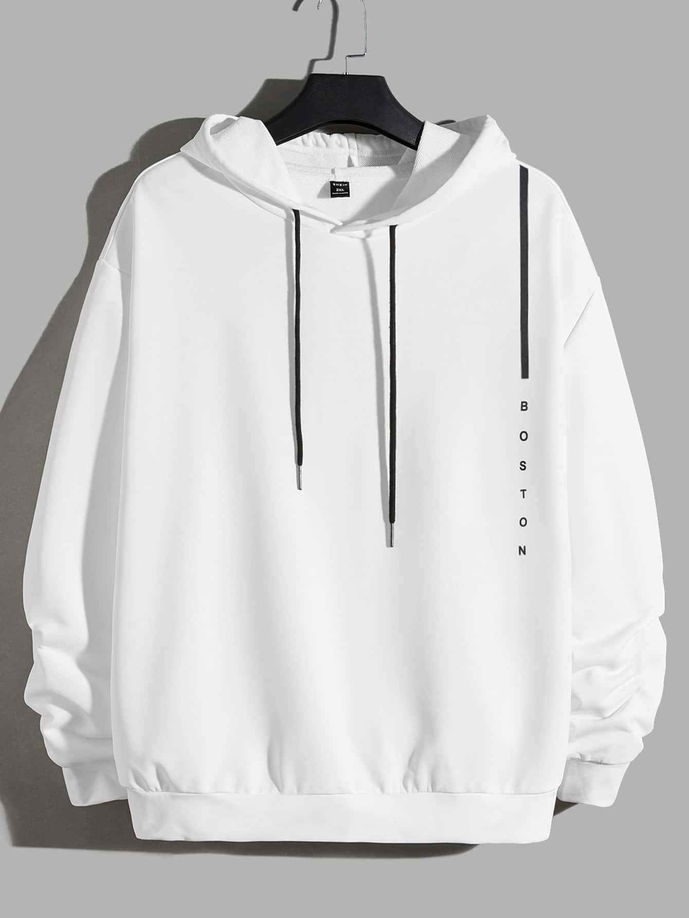 Manfinity VCAY Hombres Capucha con estampado de letra con cordón - Blanco - Ver 1