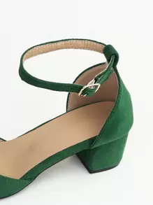 Fall/Winter 2025 Minimalist Point Toe Chunky Heeled Ankle Strap Faux Suede Pumps, Elegant,Elegant - Green - View 3