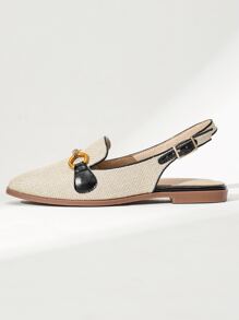 秋冬经典透气亚麻时尚休闲百搭金属扣拖鞋，穆勒乐福鞋设计，平底鞋