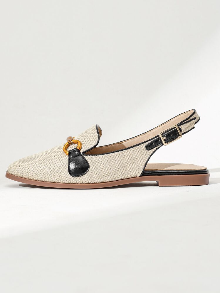 Zapatillas de lino clásicas, transpirables y versátiles para otoño/invierno, con hebilla de metal deslizante, diseño de mocasín, planas - Albaricoque - Añade 6