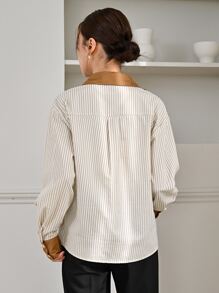 DAZY 條紋印花拼接領襯衫 - 彩色 - 查看 2