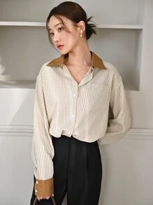 DAZY 條紋印花拼接領襯衫 - 彩色 - 查看 8