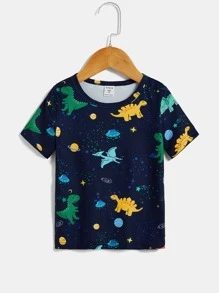 Toddler Boys Reflective Dinosaur Print Snug Fit PJ Set - Navy Blue - View 3